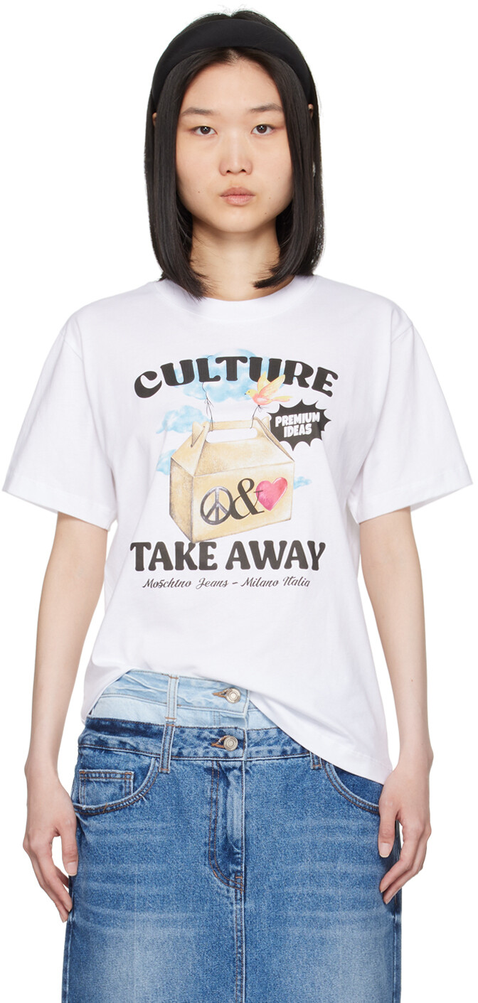 Белая футболка «Culture Take Away» Moschino Jeans
Белая футболка «Culture Take Away» Moschino Jeans