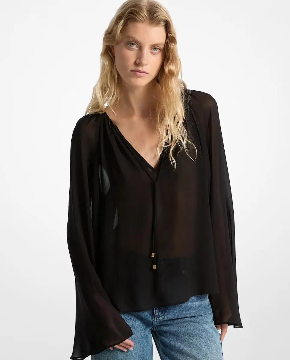 Женская блуза с V-образным вырезом и расклешенными рукавами Michael Michael Kors, чёрный
Женская блуза с V-образным вырезом и расклешенными рукавами Michael Michael Kors, чёрный