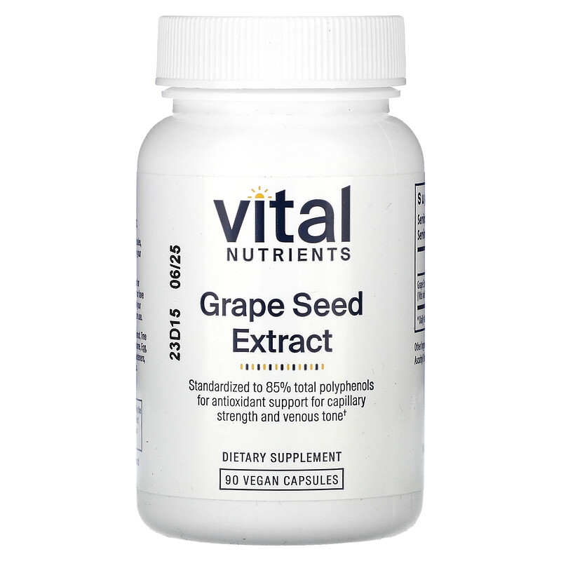 Vital Nutrients, Экстракт виноградных косточек, 200 мг, 90 веганских капсул (100 мг в каждой капсуле)
Vital Nutrients, Экстракт виноградных косточек, 200 мг, 90 веганских капсул (100 мг в каждой капсуле)