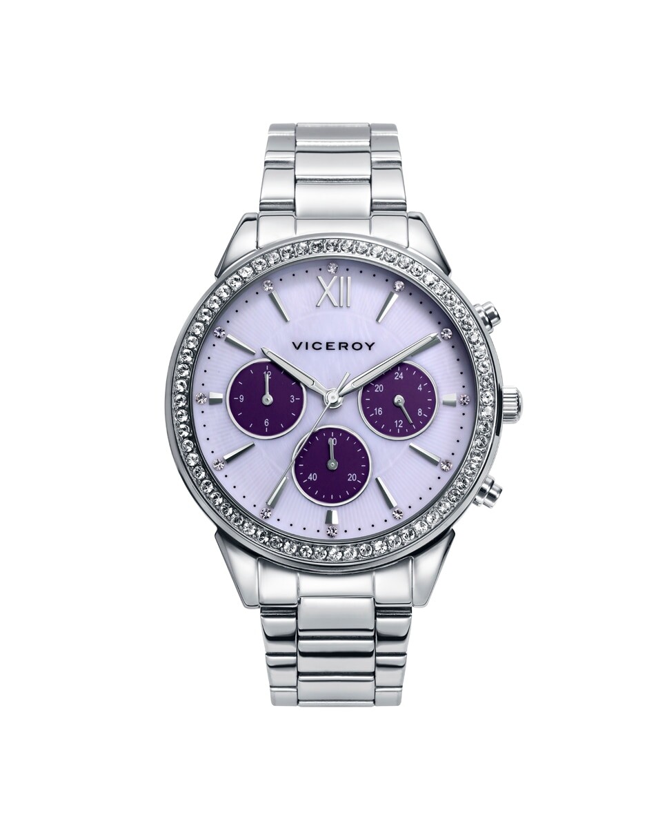 Шикарные многофункциональные женские часы из стали с перламутровым циферблатом и безелем из циркона Viceroy, серебро
Шикарные многофункциональные женские часы из стали с перламутровым циферблатом и безелем из циркона Viceroy, серебро