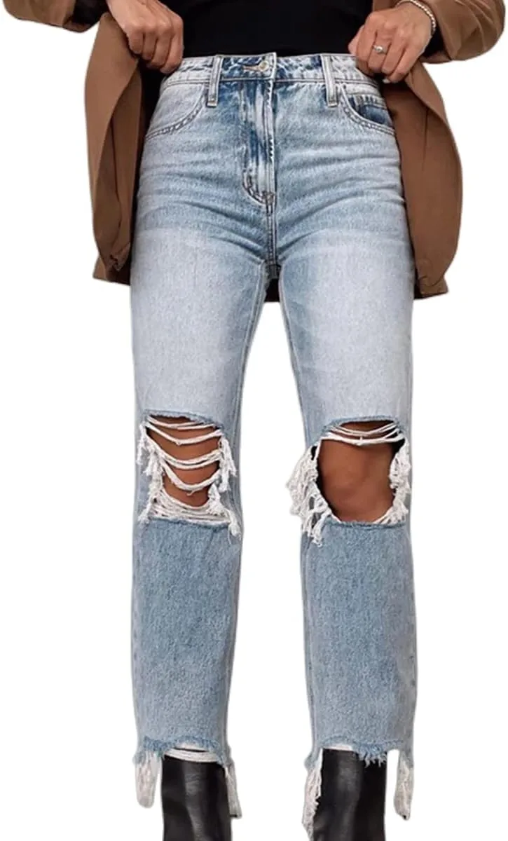 Прямые джинсы для женщин с дырками, высокий пояс, винтажные Mmoneyake
Прямые джинсы для женщин с дырками, высокий пояс, винтажные Mmoneyake