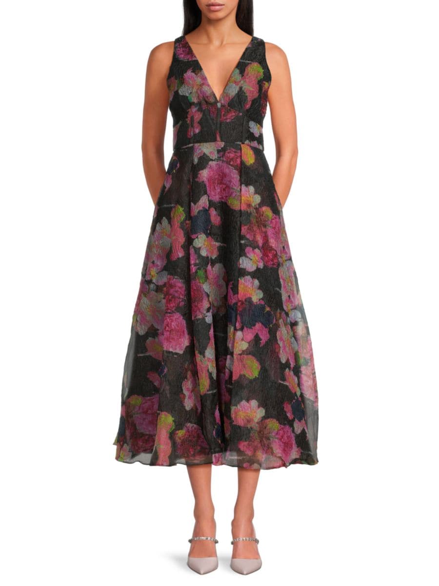 Платье миди Gisellelle из жатой органзы с цветочным принтом без рукавов Monique Lhuillier, черный мульти
Платье миди Gisellelle из жатой органзы с цветочным принтом без рукавов Monique Lhuillier, черный мульти