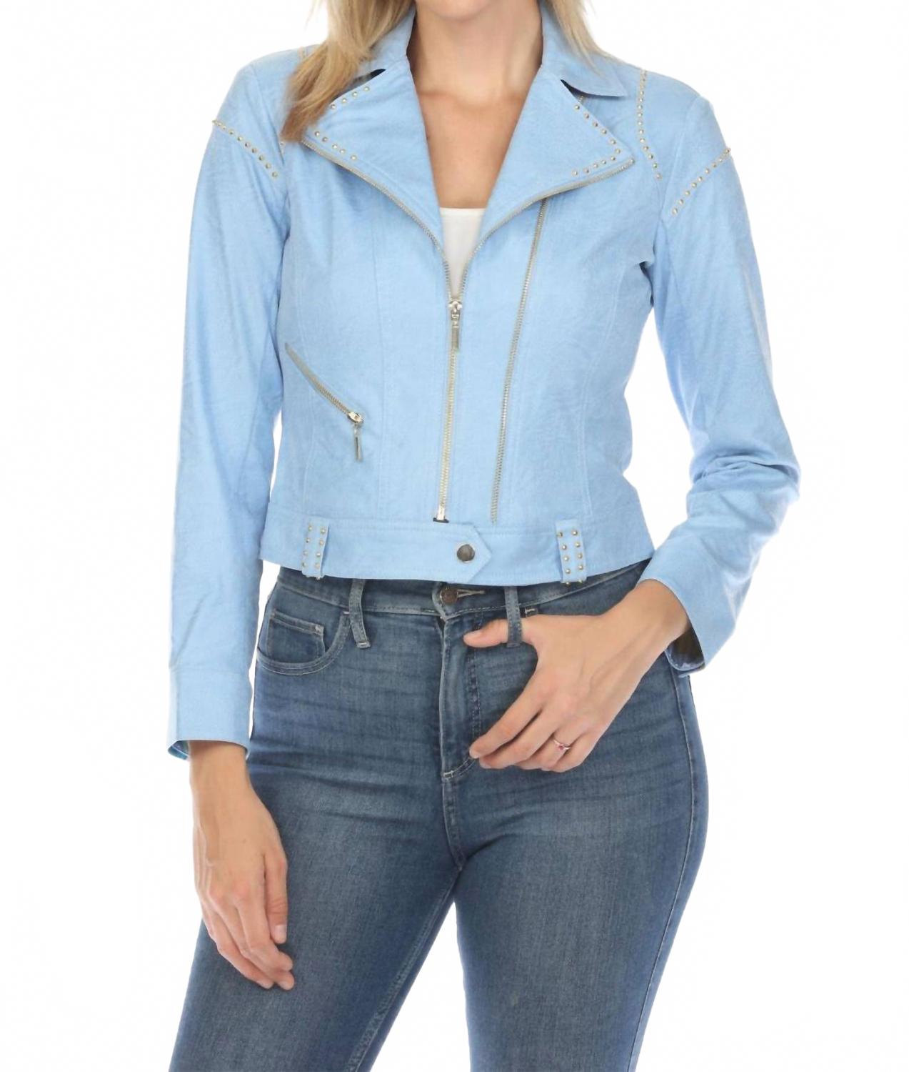 Синяя веганская кожаная куртка с заклепками Insight
Синяя веганская кожаная куртка с заклепками Insight