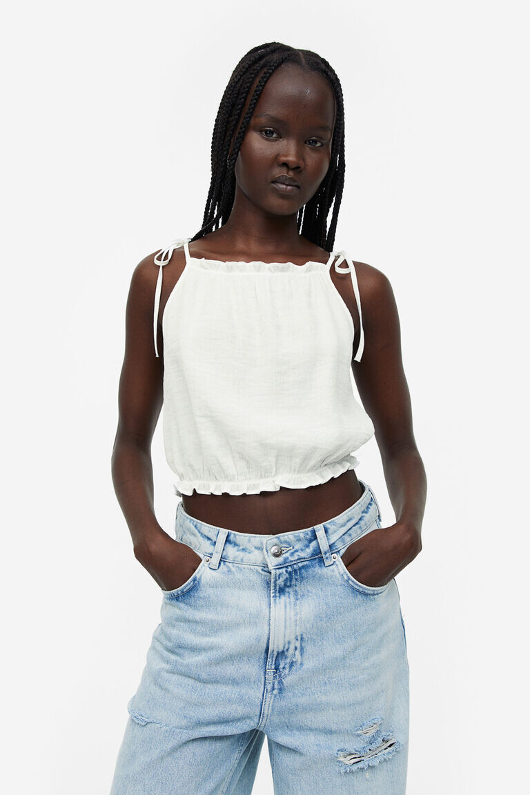 Топ с оборками на завязках H&M, белый 
Топ с оборками на завязках H&M, белый