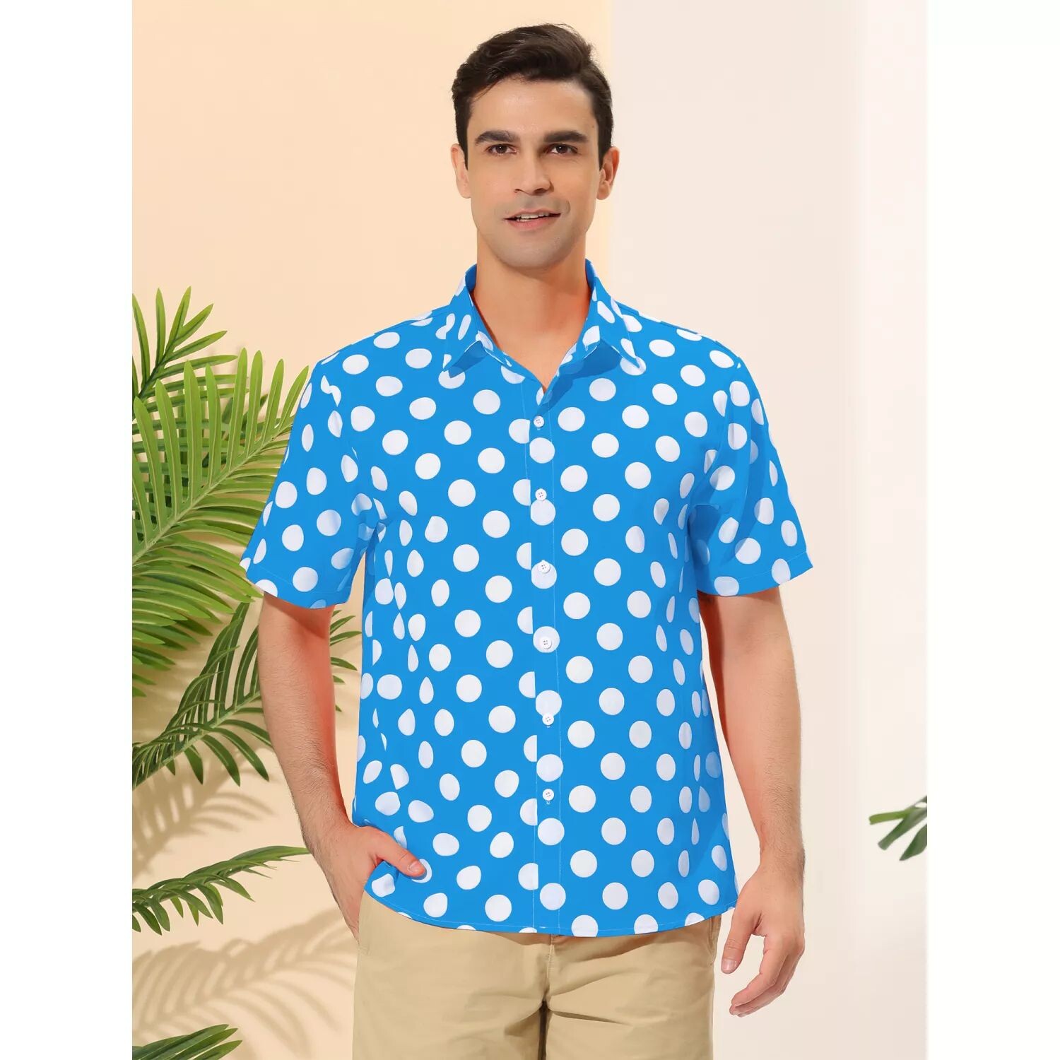 Мужская летняя рубашка в горошек на пуговицах с короткими рукавами, рубашки Lars Amadeus 
Мужская летняя рубашка в горошек на пуговицах с короткими рукавами, рубашки Lars Amadeus