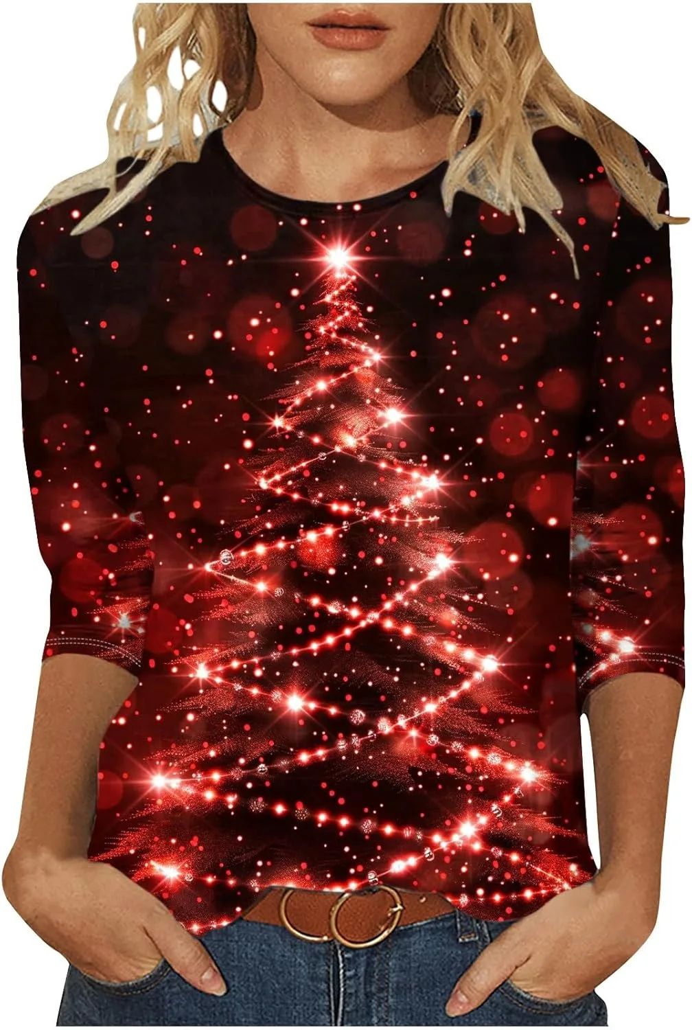 Женская блузка с длинным рукавом и новогодним принтом
Женская блузка с длинным рукавом и новогодним принтом