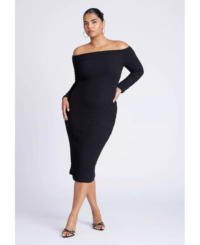 Женское фактурное платье больших размеров с открытыми плечами ELOQUII, черный
Женское фактурное платье больших размеров с открытыми плечами ELOQUII, черный