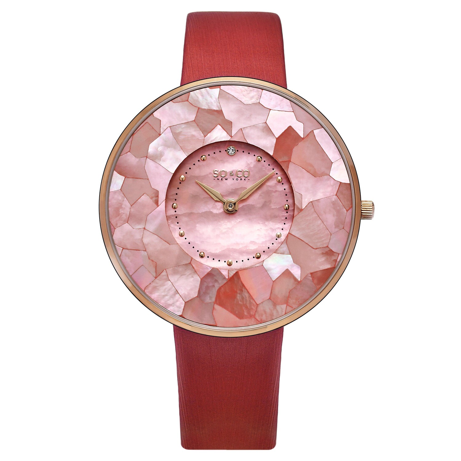 Перламутровый циферблат с мозаикой — 38 мм — золотистый тон и хрустальные акценты — ультратонкие кварцевые часы, ремешок из натуральной кожи — модель 5274 SO&CO, красный
Перламутровый циферблат с мозаикой — 38 мм — золотистый тон и хрустальные акценты — ультратонкие кварцевые часы, ремешок из натуральной кожи — модель 5274 SO&CO, красный