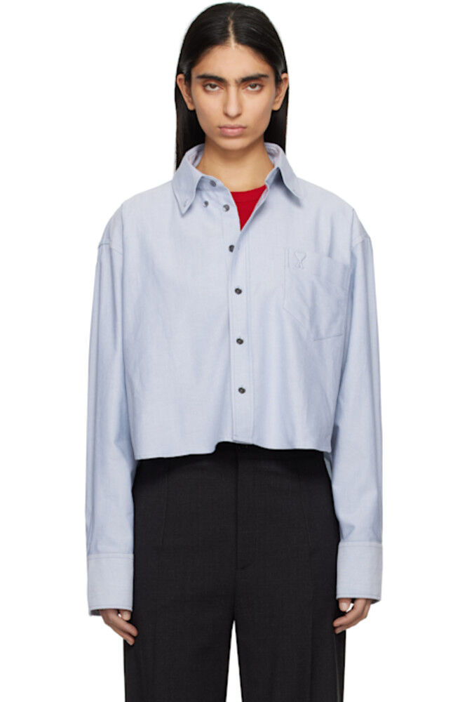 Синяя хлопковая укороченная рубашка свободного покроя на пуговицах AMI Paris
Синяя хлопковая укороченная рубашка свободного покроя на пуговицах AMI Paris