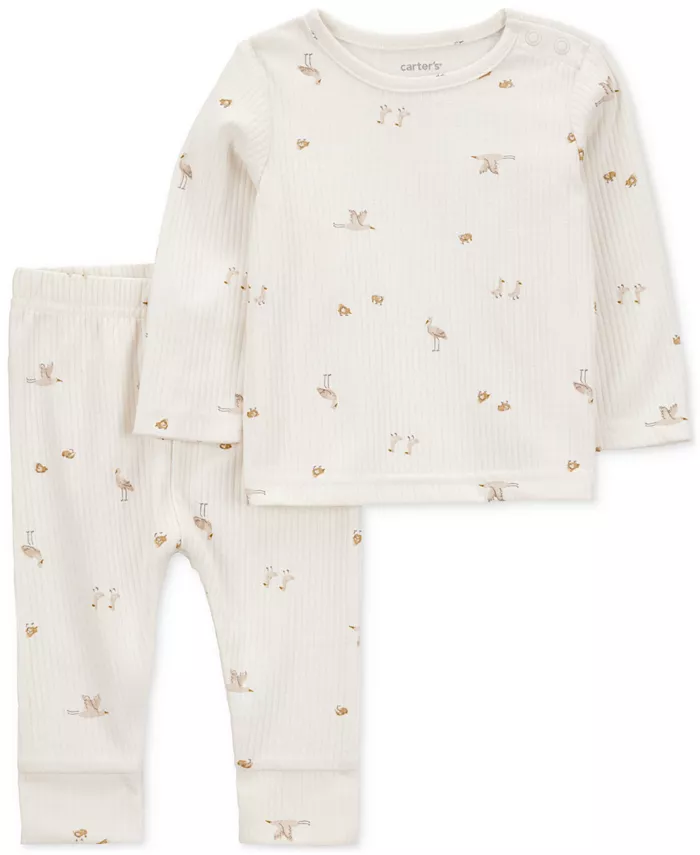 Детский комплект из футболки с длинным рукавом и брюк с принтом птичек, 2 предмета Carter's, слоновая кость/кремовый