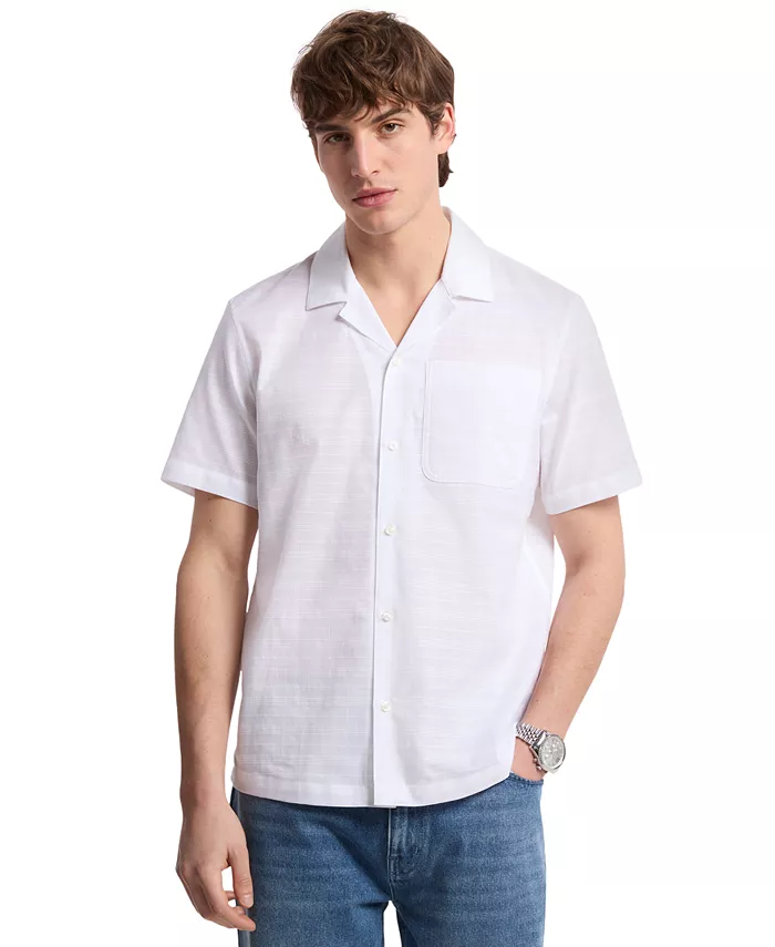 Мужская свободная рубашка с коротким рукавом из ткани вуаль в клетку, модель Voile Dobby, на пуговицах Michael Kors, белый
Мужская свободная рубашка с коротким рукавом из ткани вуаль в клетку, модель Voile Dobby, на пуговицах Michael Kors, белый