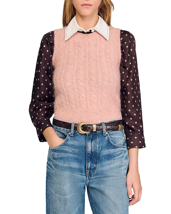 Жилет из вязаного свитера с косами Sandro, розовый
Жилет из вязаного свитера с косами Sandro, розовый