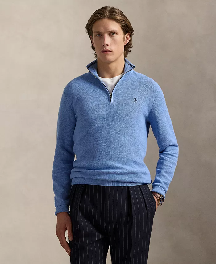 Мужской хлопковый джемпер с сетчатой вязкой и молнией на четверть Polo Ralph Lauren, синий
Мужской хлопковый джемпер с сетчатой вязкой и молнией на четверть Polo Ralph Lauren, синий