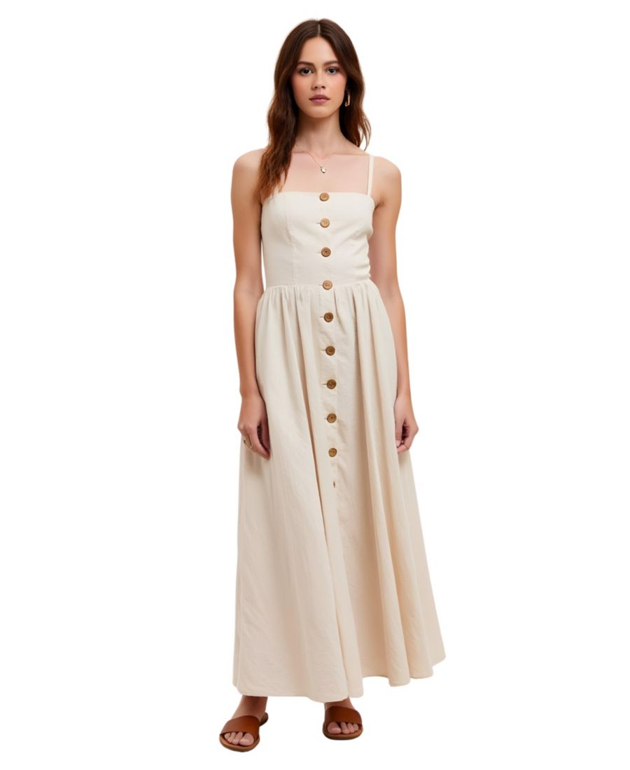 Женское миди-платье на пуговицах спереди и с тонкими бретелями Modenaire, Cream
Женское миди-платье на пуговицах спереди и с тонкими бретелями Modenaire, Cream