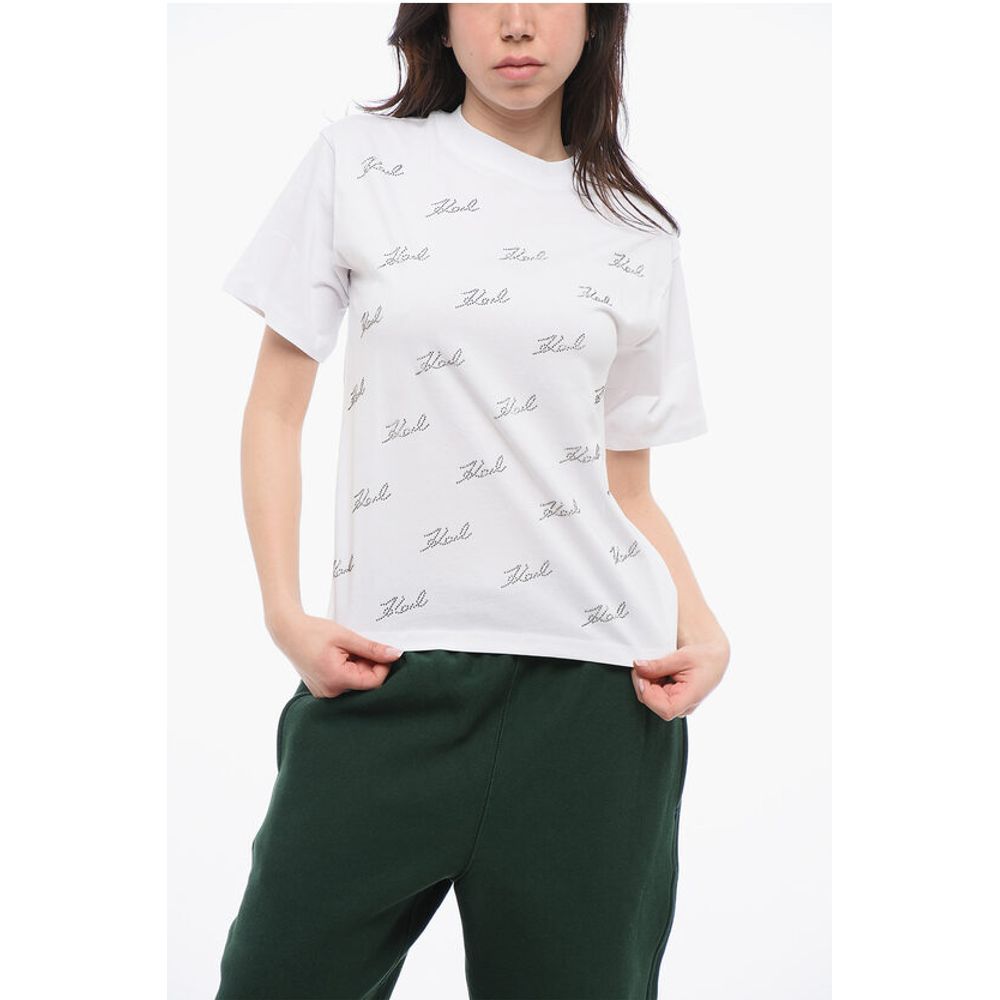 Футболка из хлопка с круглым вырезом и логотипом, полностью украшенным стразами Karl Lagerfeld, White
Футболка из хлопка с круглым вырезом и логотипом, полностью украшенным стразами Karl Lagerfeld, White