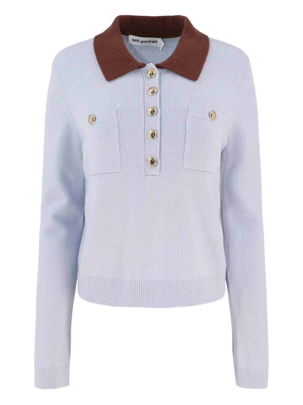 Трикотажный топ-поло с накладными карманами Self-Portrait, синий
Трикотажный топ-поло с накладными карманами Self-Portrait, синий