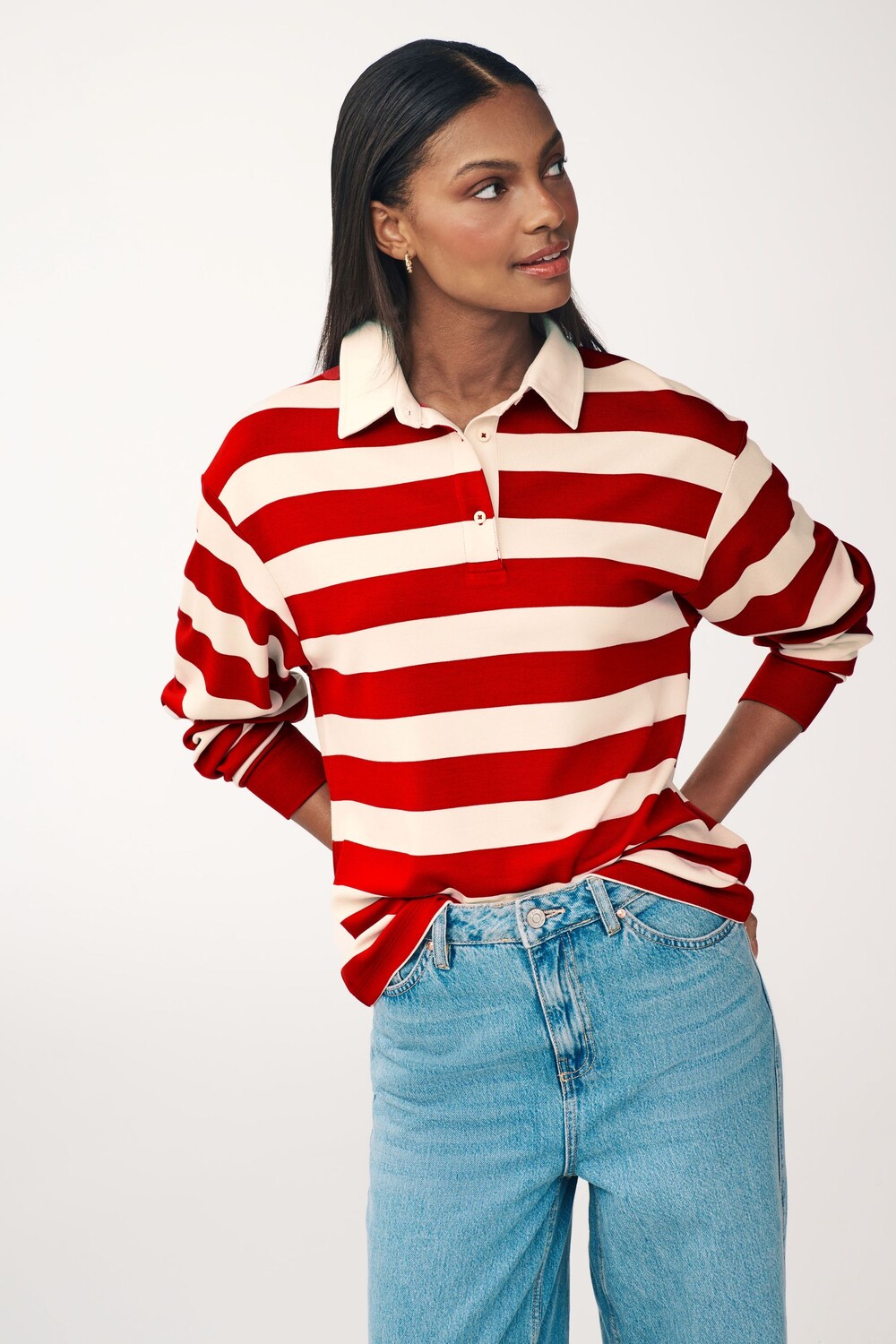 Рубашка-Поло для регби с длинными рукавами полосатым узором и застежкой на пуговицы Next, мультиколор 
Рубашка-Поло для регби с длинными рукавами полосатым узором и застежкой на пуговицы Next, мультиколор