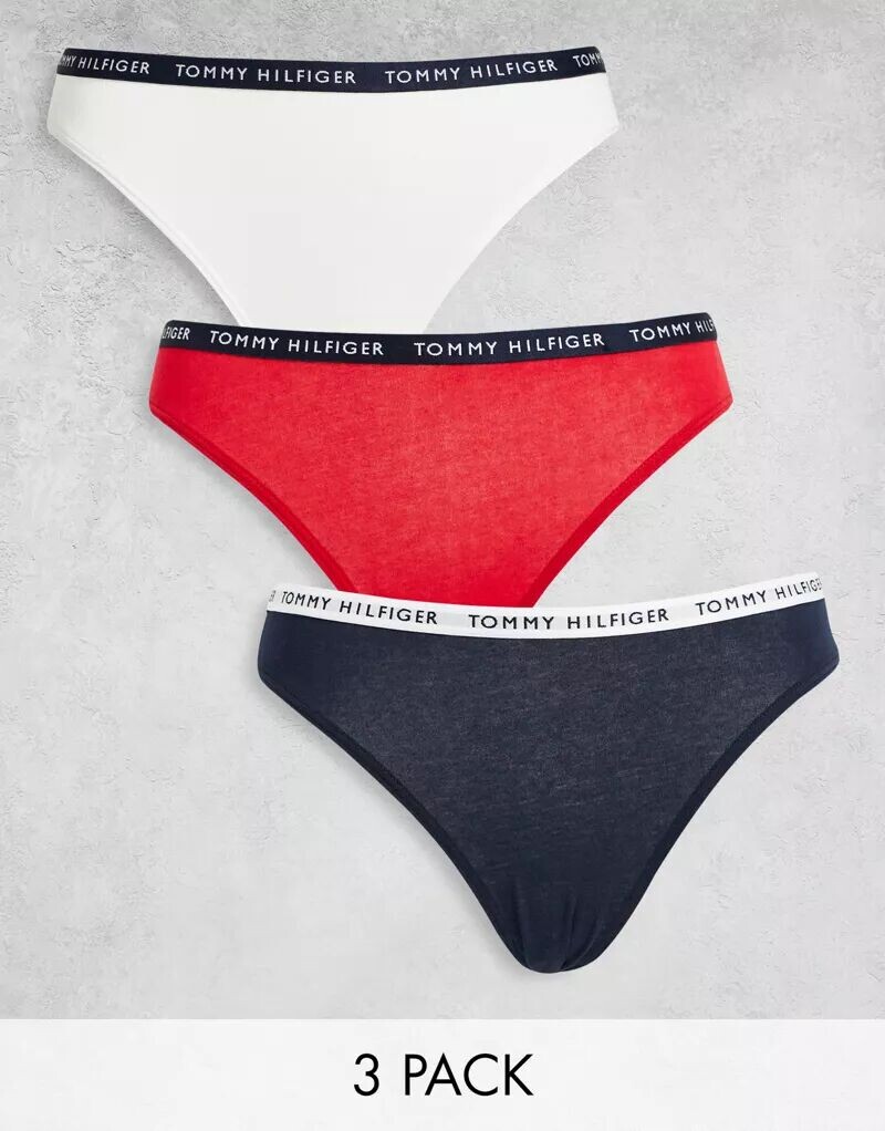 Комплект из трех трусов Tommy Hilfiger темно-синего, белого и красного цвета