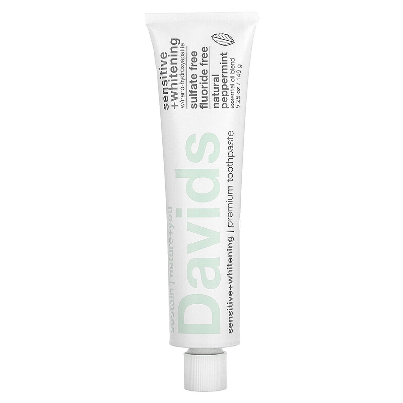 Davids, Premium Toothpaste, Sensitive + Whitening, натуральная перечная мята, 149 г (5,25 унции)
Davids, Premium Toothpaste, Sensitive + Whitening, натуральная перечная мята, 149 г (5,25 унции)