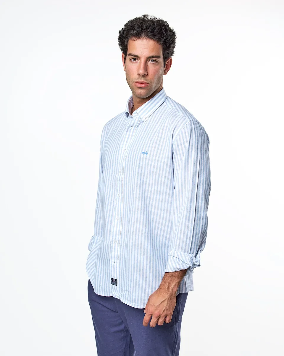 Мужская рубашка из льна обычного кроя в полоску Spagnolo, индиго
Мужская рубашка из льна обычного кроя в полоску Spagnolo, индиго