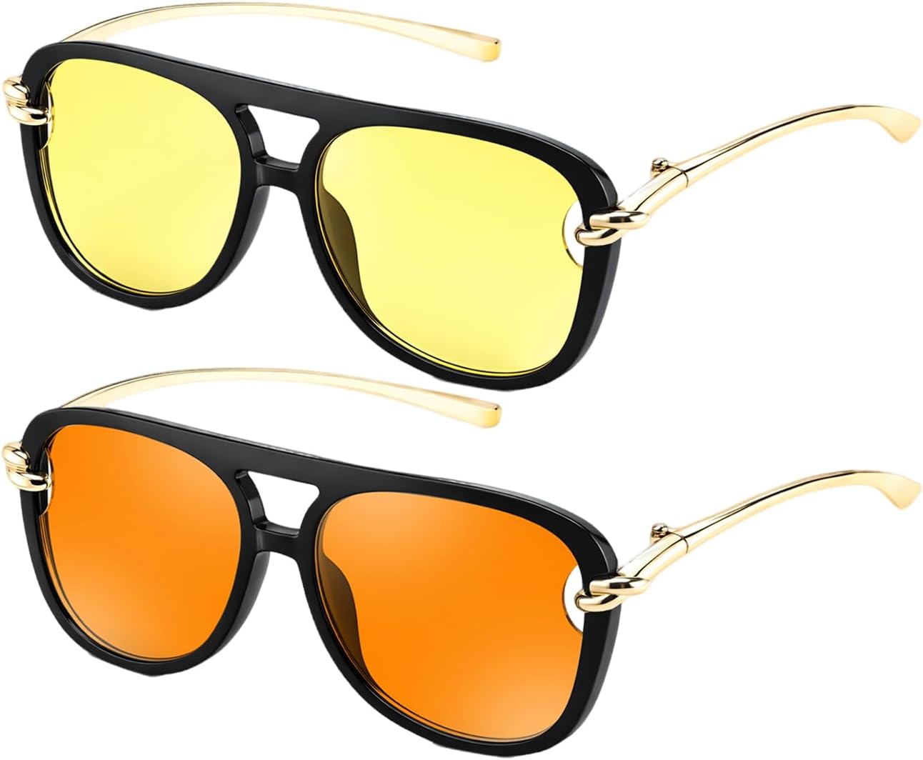 Karsaer 2 шт. Модные солнцезащитные очки-авиаторы большого размера для женщин и мужчин, в стиле ретро 70-х, квадратные, с двойной перемычкой, Black Frame / Orange Lenses + Black Frame / Yellow Lenses
Karsaer 2 шт. Модные солнцезащитные очки-авиаторы большого размера для женщин и мужчин, в стиле ретро 70-х, квадратные, с двойной перемычкой, Black Frame / Orange Lenses + Black Frame / Yellow Lenses