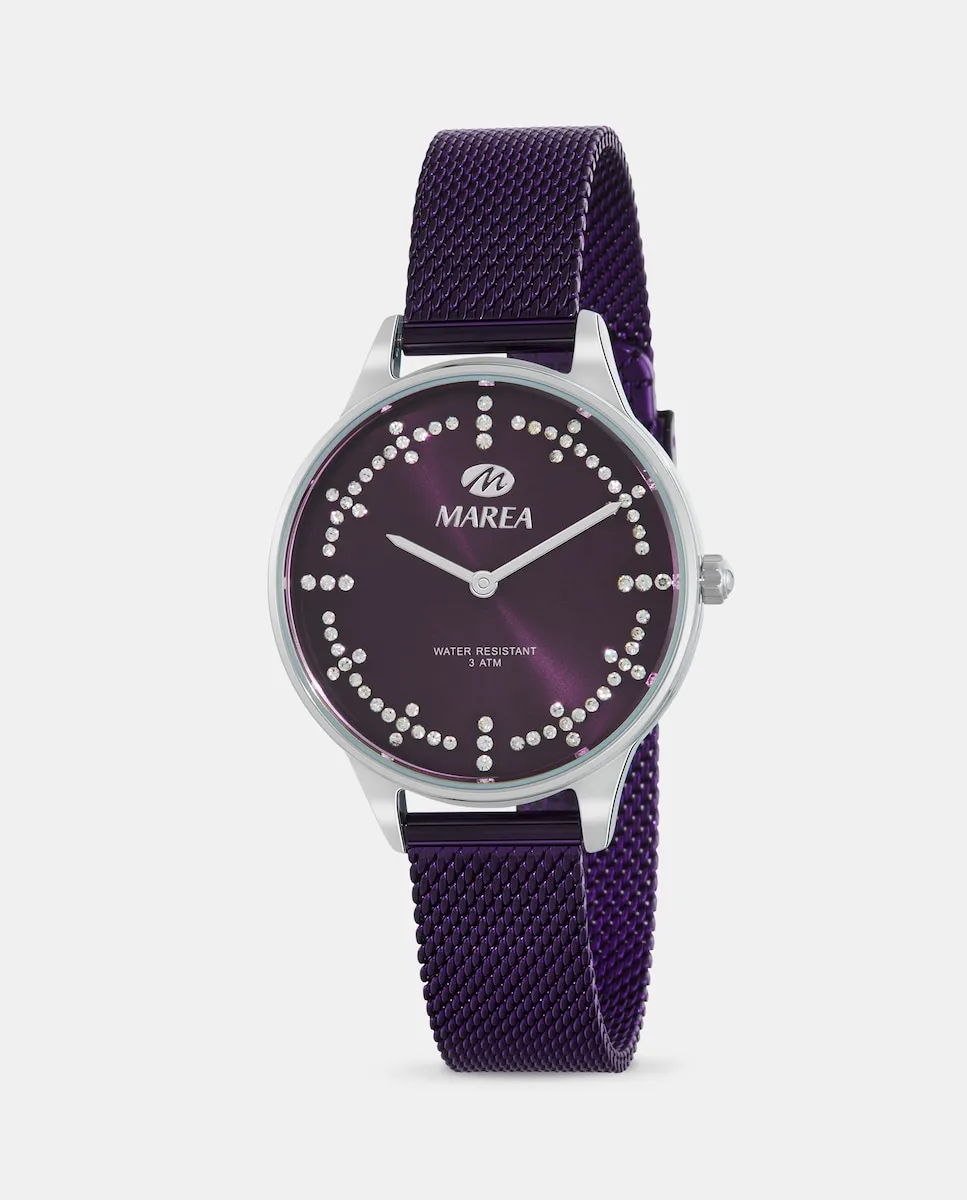 B54233/5 женские часы с миланской стальной сеткой и бордовым циферблатом с цирконами Marea, пурпурный
B54233/5 женские часы с миланской стальной сеткой и бордовым циферблатом с цирконами Marea, пурпурный