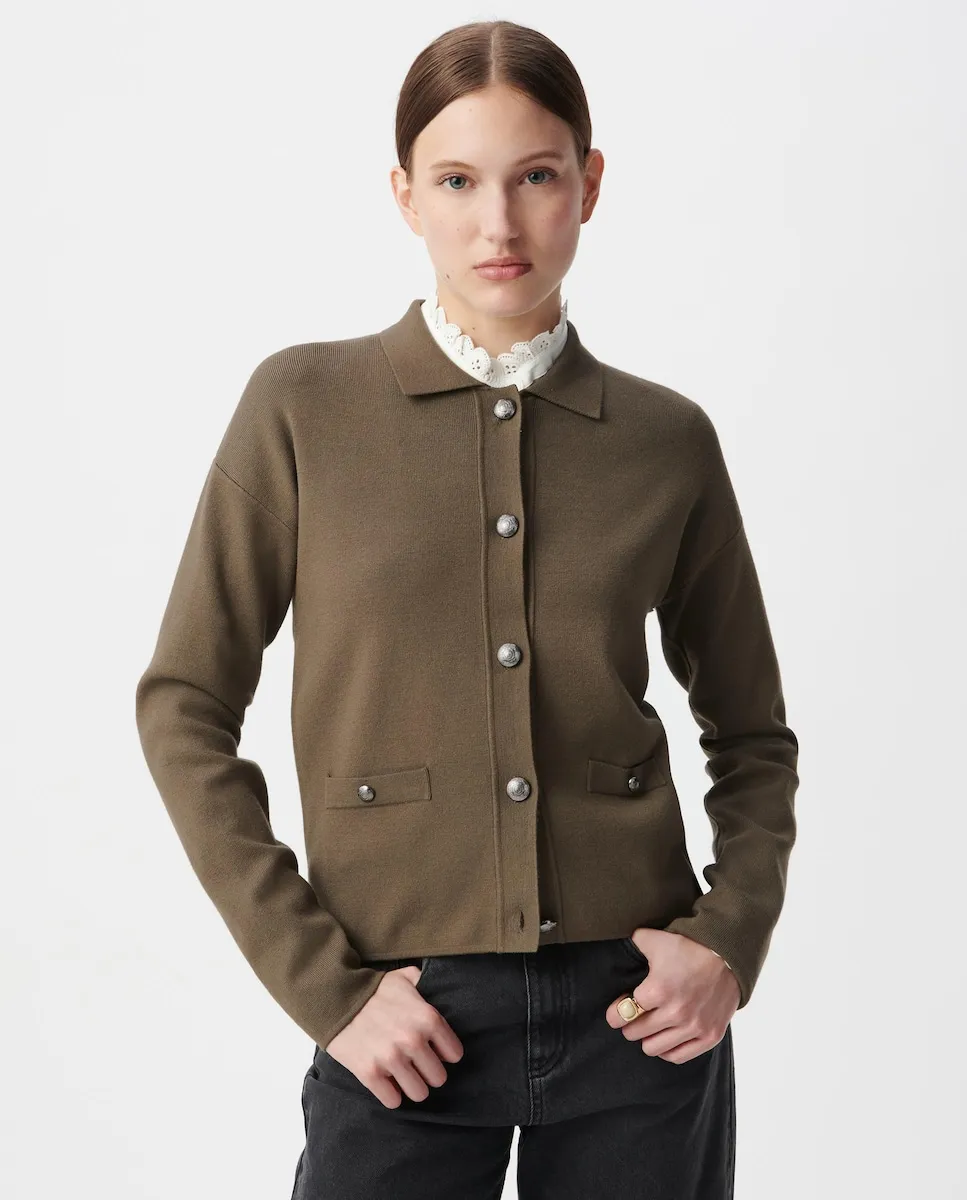 Женский кардиган на пуговицах с карманами Ikks, хаки
Женский кардиган на пуговицах с карманами Ikks, хаки