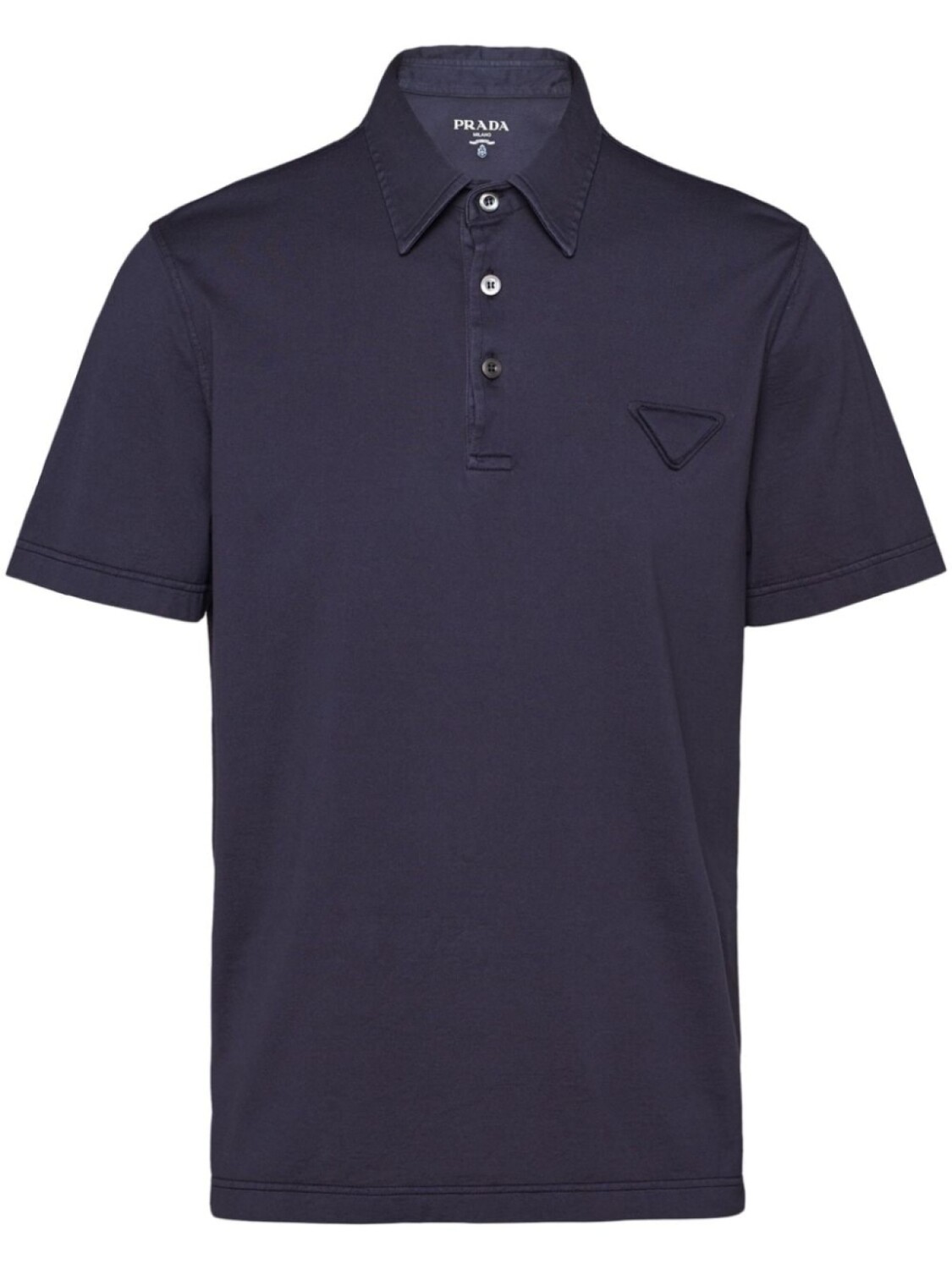 Хлопковая рубашка-поло с треугольным логотипом Prada, синий
Хлопковая рубашка-поло с треугольным логотипом Prada, синий