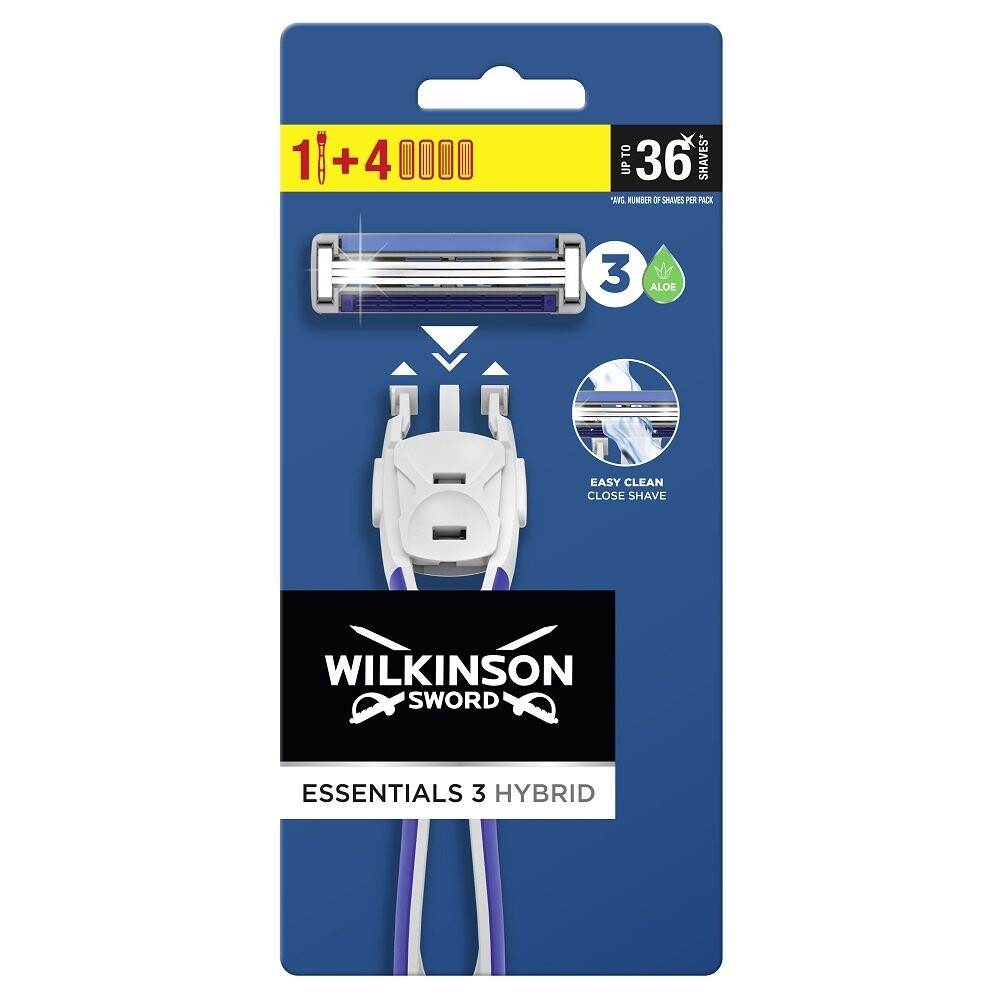 Wilkinson, Essentials 3 Hybrid, мужская бритва и 4 картриджа
Wilkinson, Essentials 3 Hybrid, мужская бритва и 4 картриджа