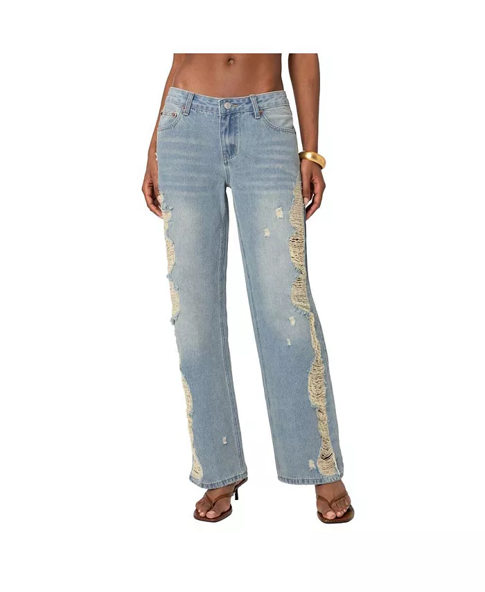 Джинсы с потертостями по бокам и эффектом стирки Edikted, синий
Джинсы с потертостями по бокам и эффектом стирки Edikted, синий