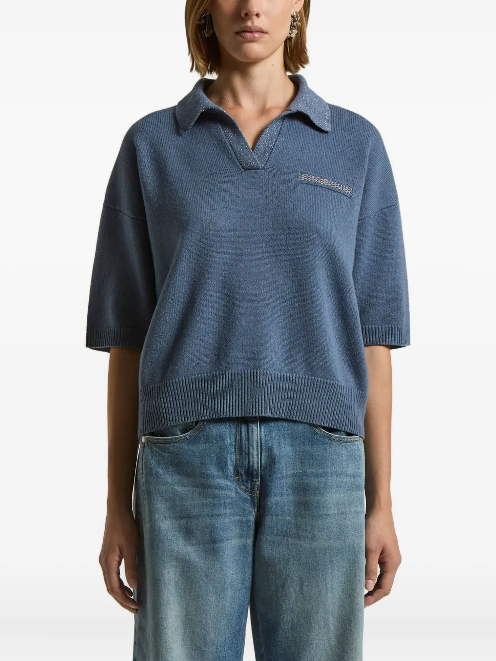 Украшенный свитер с воротником-поло Peserico, синий
Украшенный свитер с воротником-поло Peserico, синий