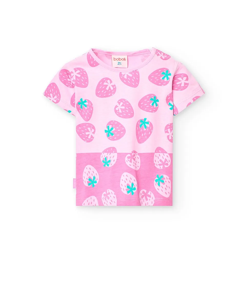 Футболка для девочек с коротким рукавом и принтом Boboli, цвет Rosa 
Футболка для девочек с коротким рукавом и принтом Boboli, цвет Rosa