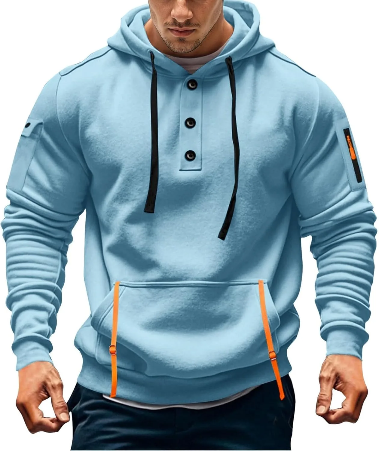 Мужская повседневная худи на пуговицах с боковыми карманами
Мужская повседневная худи на пуговицах с боковыми карманами