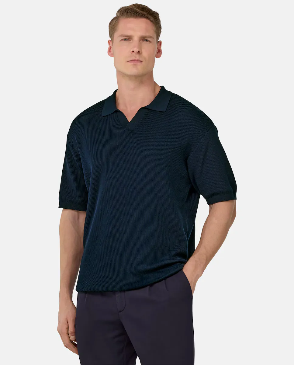 Мужская трикотажная рубашка поло из хлопкового шелка Boggi Milano, темно-синий 
Мужская трикотажная рубашка поло из хлопкового шелка Boggi Milano, темно-синий