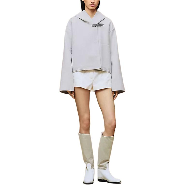 HERMES Куртка женская серо-голубая с капюшоном, умеренно прямого кроя
HERMES Куртка женская серо-голубая с капюшоном, умеренно прямого кроя