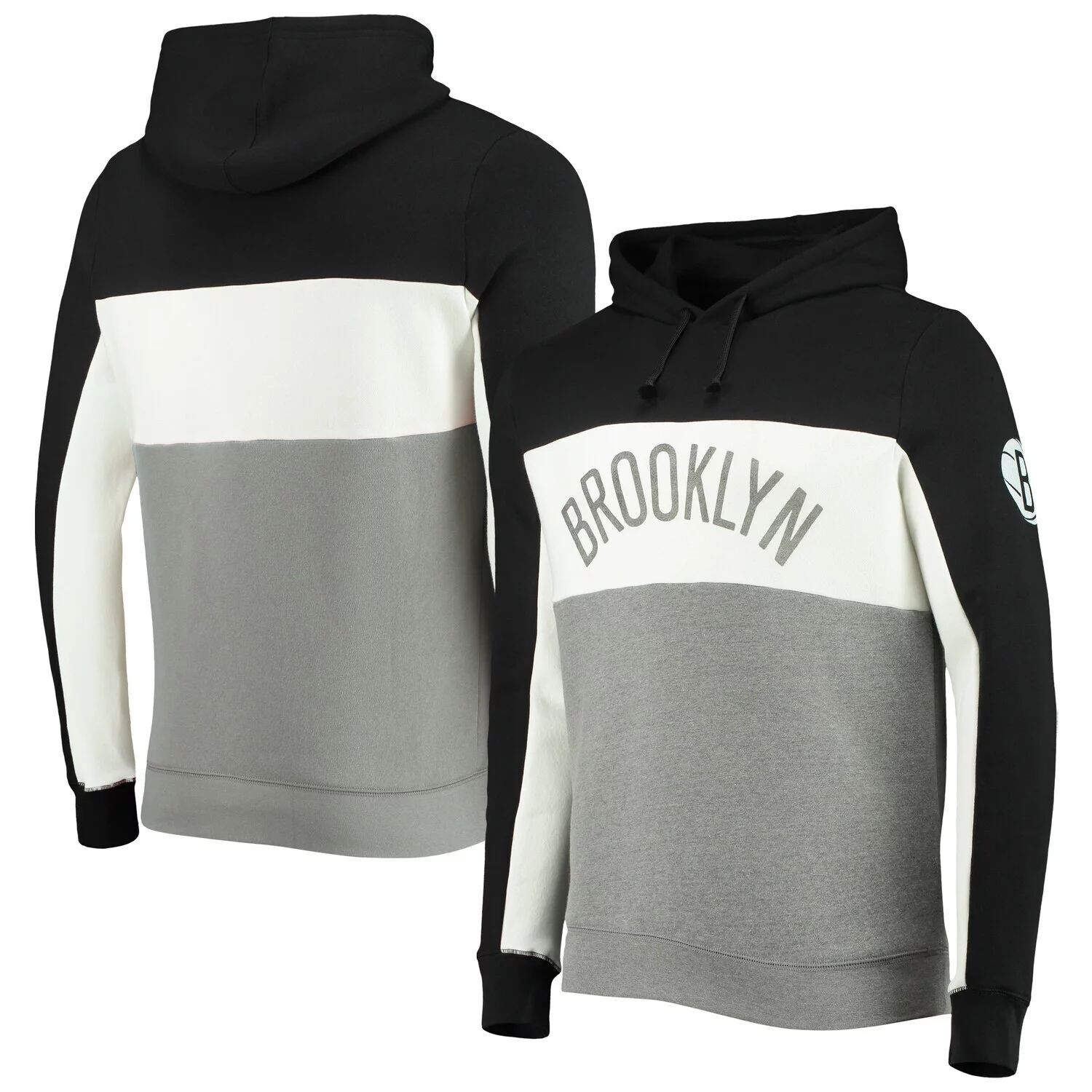 Мужской черный/белый флисовый пуловер с капюшоном Brooklyn Nets Wordmark Colorblock
Мужской черный/белый флисовый пуловер с капюшоном Brooklyn Nets Wordmark Colorblock