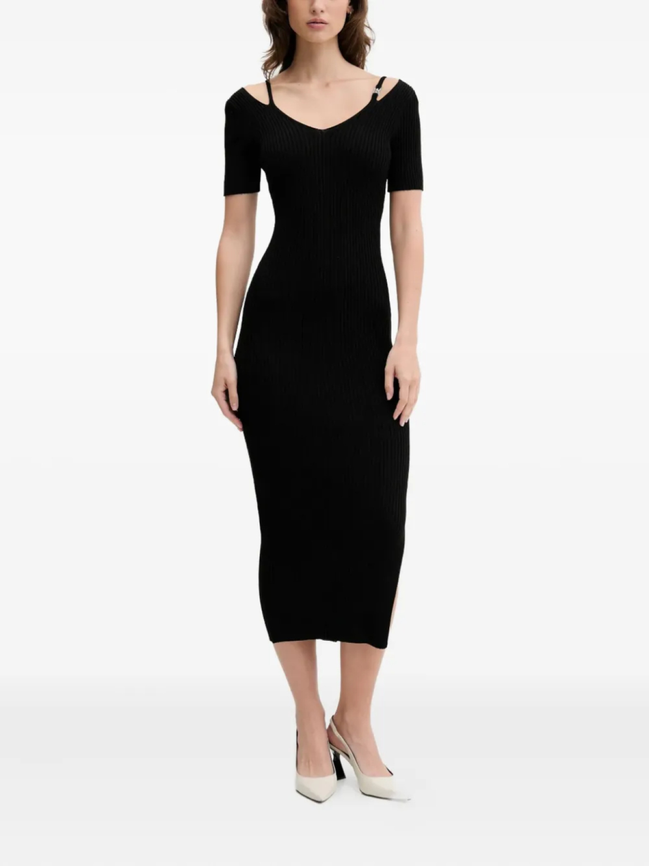 Платье миди с вырезом на плече HUGO, черный