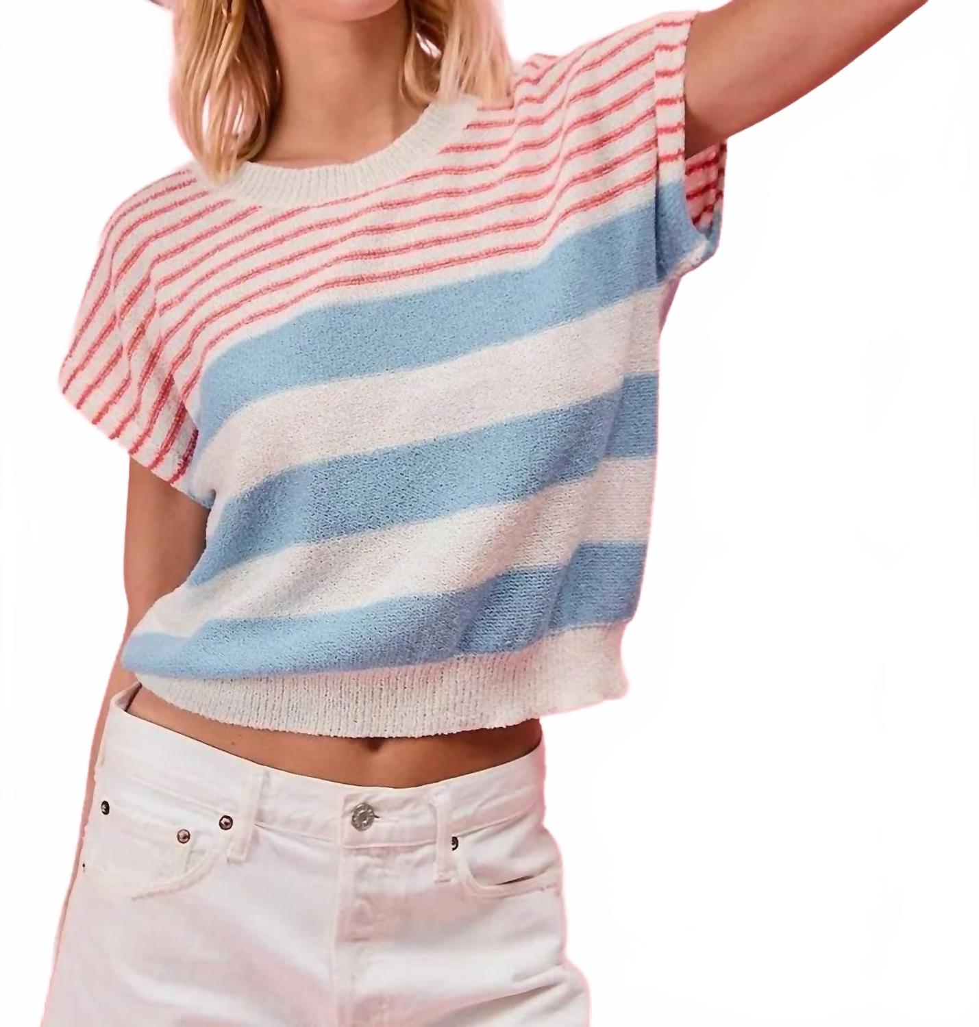 BiBi Легкий женский полосатый свитер с короткими рукавами, красно-бело-синего цвета
BiBi Легкий женский полосатый свитер с короткими рукавами, красно-бело-синего цвета