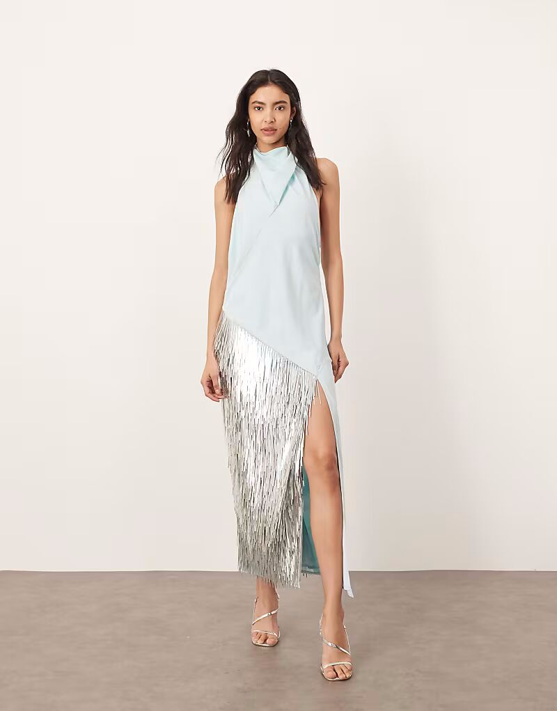 ARRANGE длинное платье с декоративными вставками и вырезом халтер светло-голубого цвета
ARRANGE длинное платье с декоративными вставками и вырезом халтер светло-голубого цвета