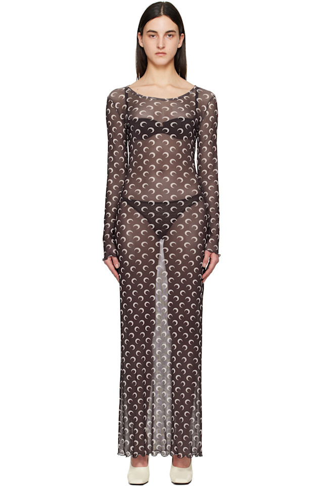 Макси-платье с сетчатыми вставками и принтом луны Marine Serre, коричневый 
Макси-платье с сетчатыми вставками и принтом луны Marine Serre, коричневый