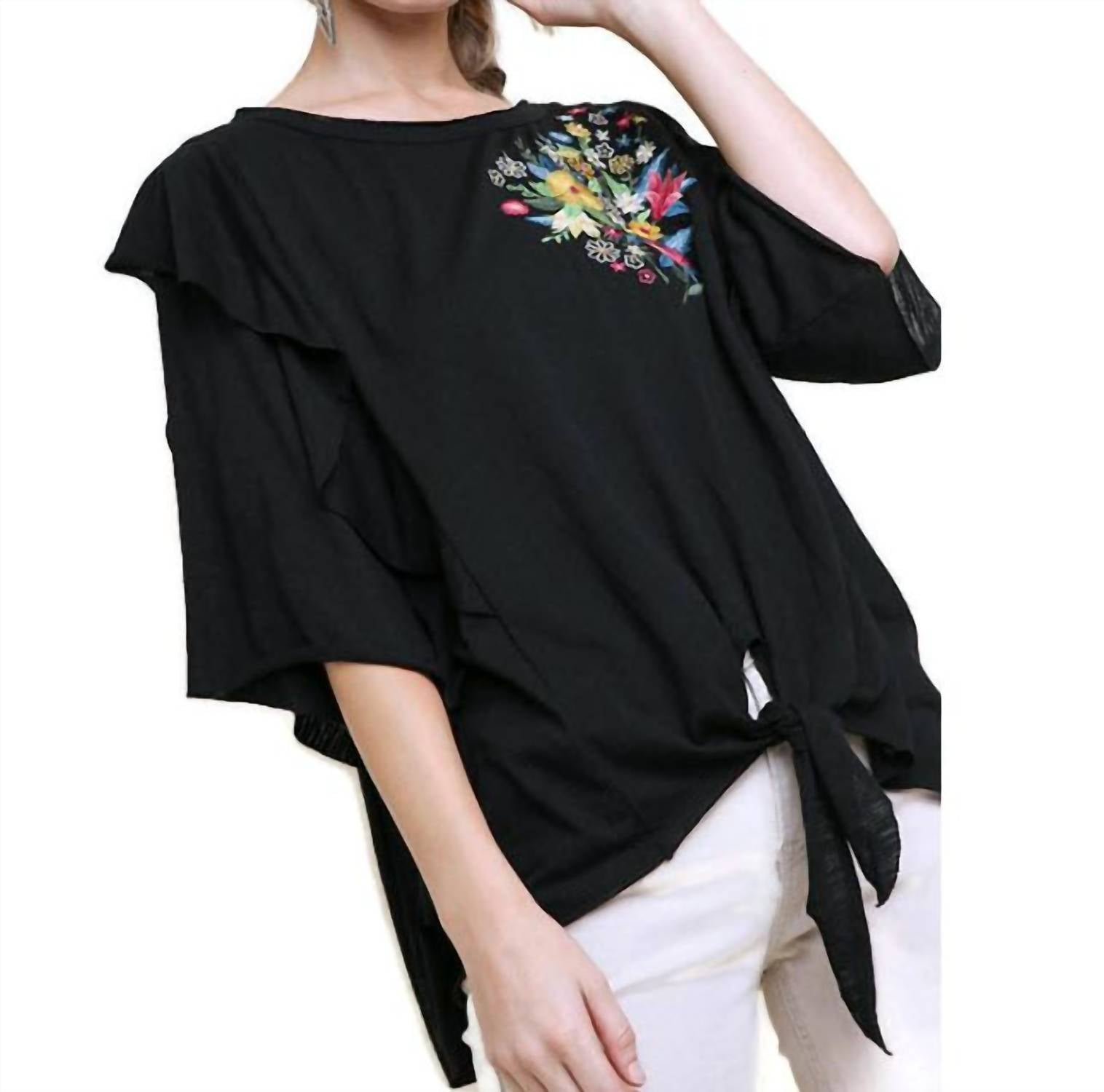 Вышитый топ с оборками на рукавах, черный umgee
Вышитый топ с оборками на рукавах, черный umgee