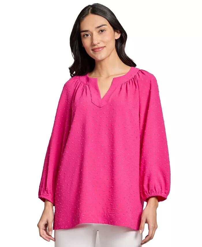 Блузон-топ с разрезом для миниатюрных размеров и рукавами Jones New York, розовый 
Блузон-топ с разрезом для миниатюрных размеров и рукавами Jones New York, розовый