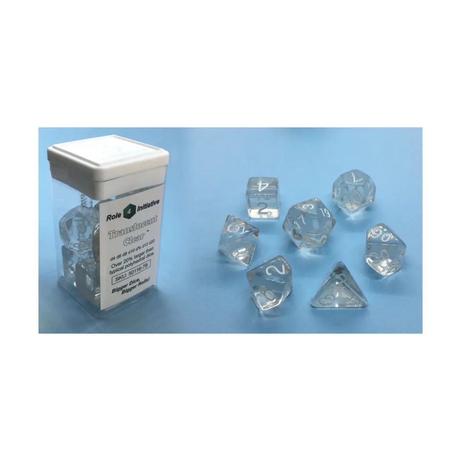 Многогранные кубики — полупрозрачные, прозрачные с белым (7), Game Dice - Translucent (Role 4 Initiative)
Многогранные кубики — полупрозрачные, прозрачные с белым (7), Game Dice - Translucent (Role 4 Initiative)