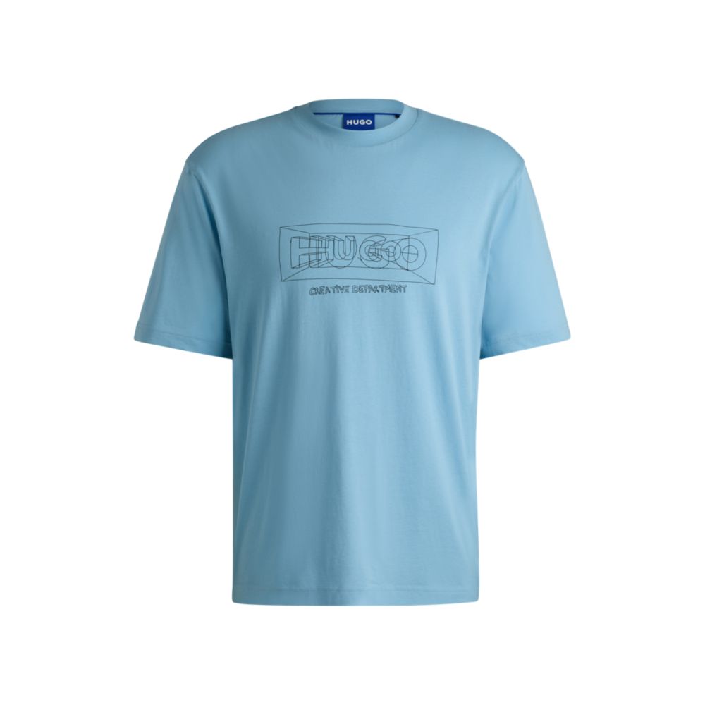 Футболка прямого кроя из хлопка с графическими логотипами HUGO, светло-голубой 
Футболка прямого кроя из хлопка с графическими логотипами HUGO, светло-голубой