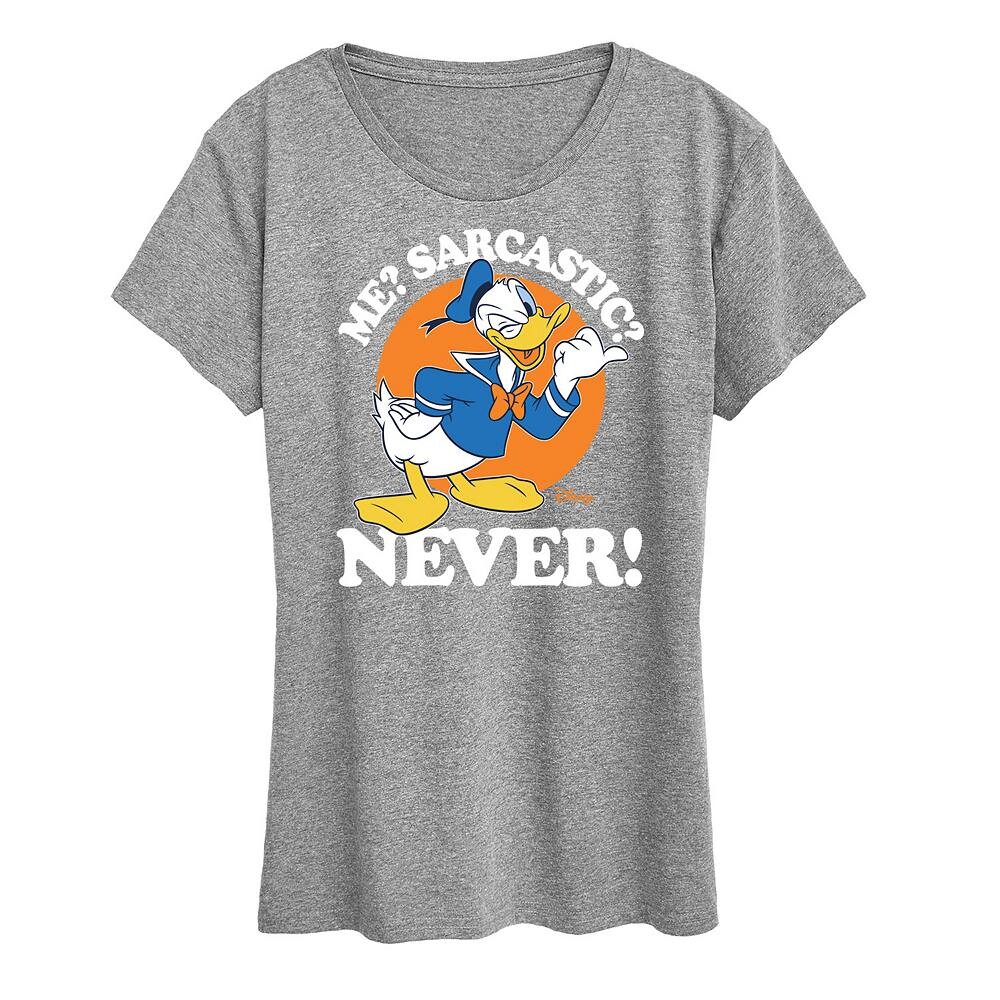 Женская футболка Disney's Donald Duck Me Sarcastic Never с рисунком, цвет Heather Gray
Женская футболка Disney's Donald Duck Me Sarcastic Never с рисунком, цвет Heather Gray