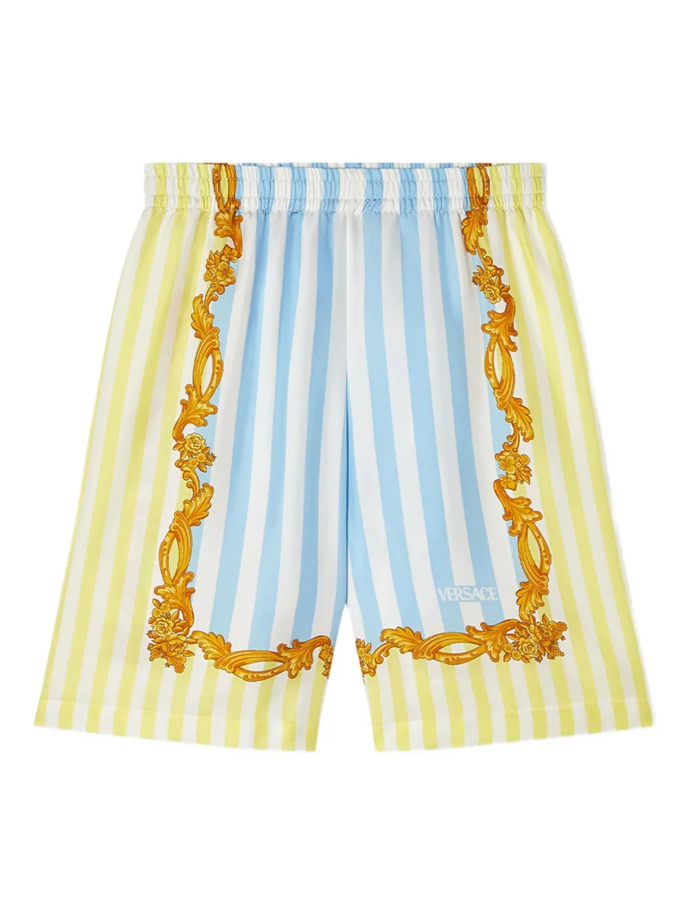 Шорты в полоску с принтом Baroque Versace Kids, синий
Шорты в полоску с принтом Baroque Versace Kids, синий