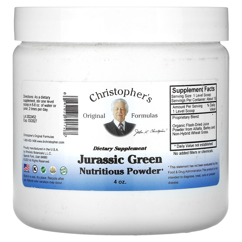 Christopher's Original Formulas, Jurassic Green, питательный порошок, 4 унции
Christopher's Original Formulas, Jurassic Green, питательный порошок, 4 унции