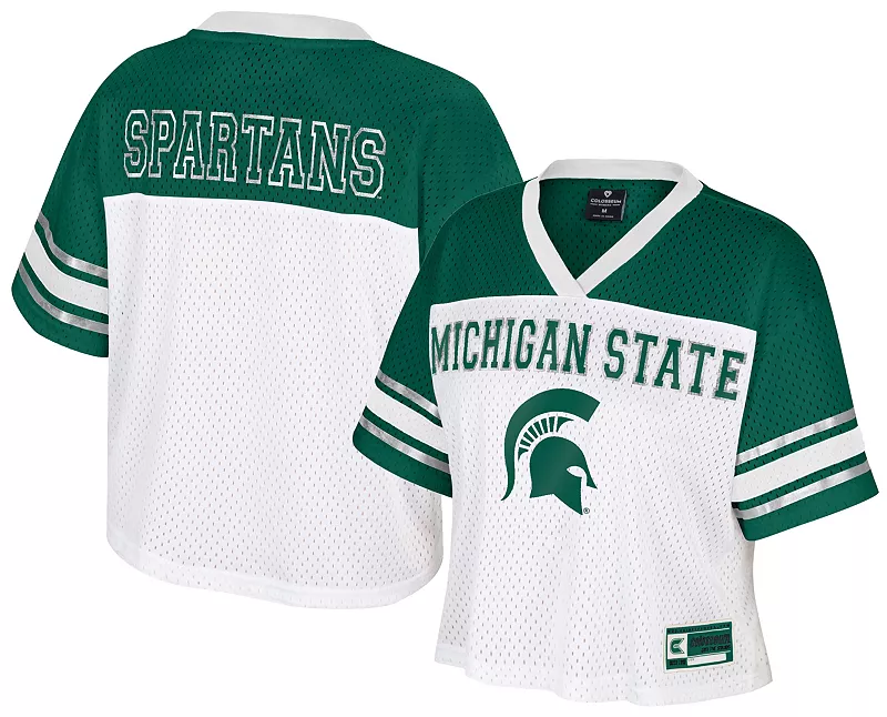 Женская укороченная футбольная майка Colosseum Michigan State Spartans White Treasure
Женская укороченная футбольная майка Colosseum Michigan State Spartans White Treasure
