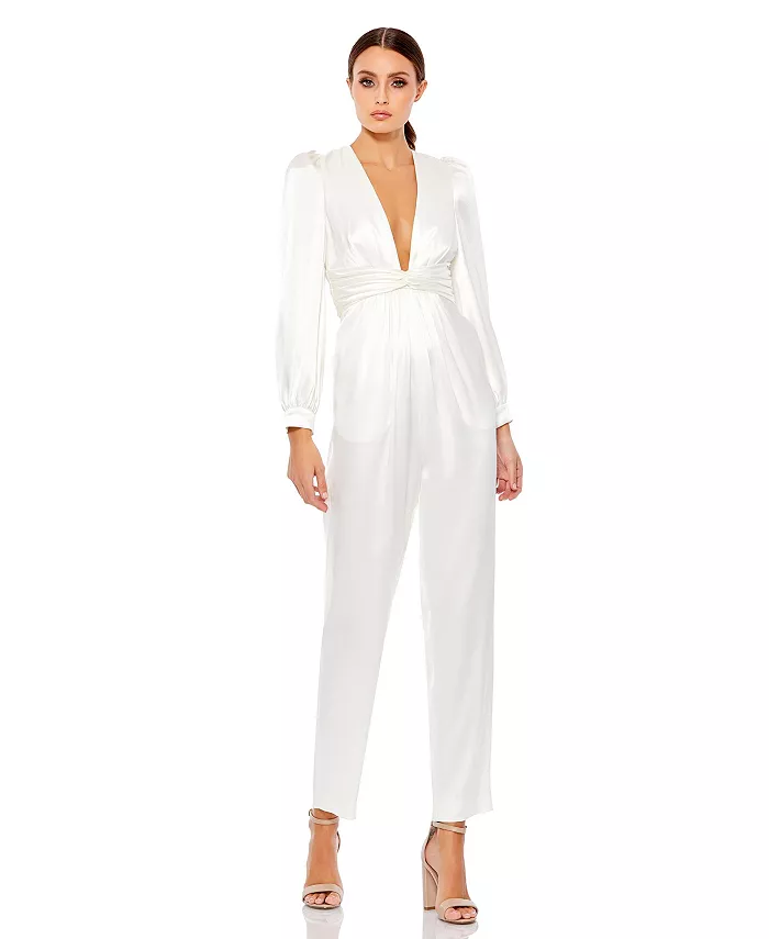 Женский комбинезон с глубоким V-вырезом и рукавами-фонариками с перекрутом спереди Mac Duggal, белый
Женский комбинезон с глубоким V-вырезом и рукавами-фонариками с перекрутом спереди Mac Duggal, белый