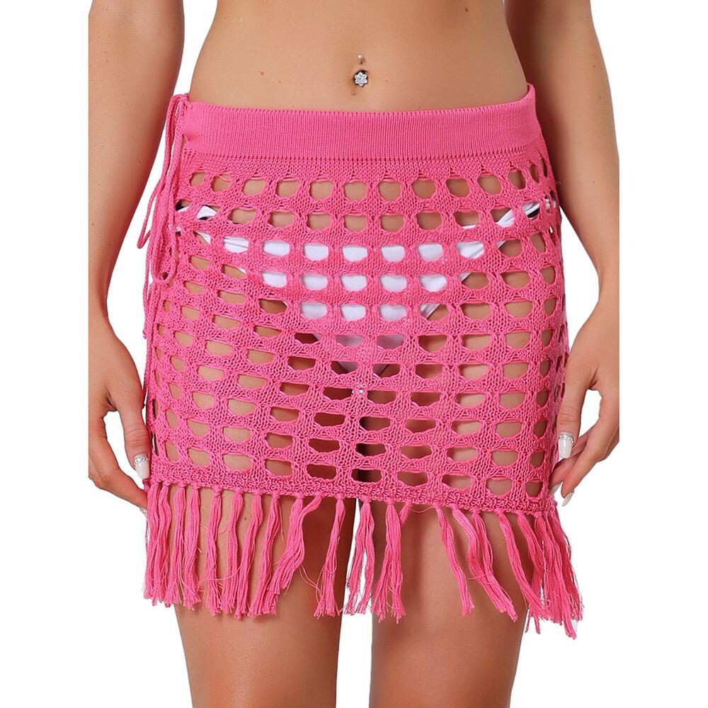 Юбка крючком для женщин. Сетчатые накидки с кисточками. Пляжная юбка на шнурке. ALLEGRA K, цвет Hot Pink 
Юбка крючком для женщин. Сетчатые накидки с кисточками. Пляжная юбка на шнурке. ALLEGRA K, цвет Hot Pink